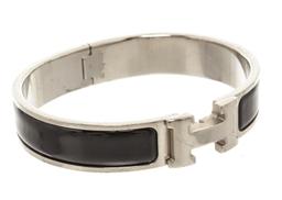 Hermes Black Enamel Palladium Plated Narrow Clic Clac H Bracelet PM