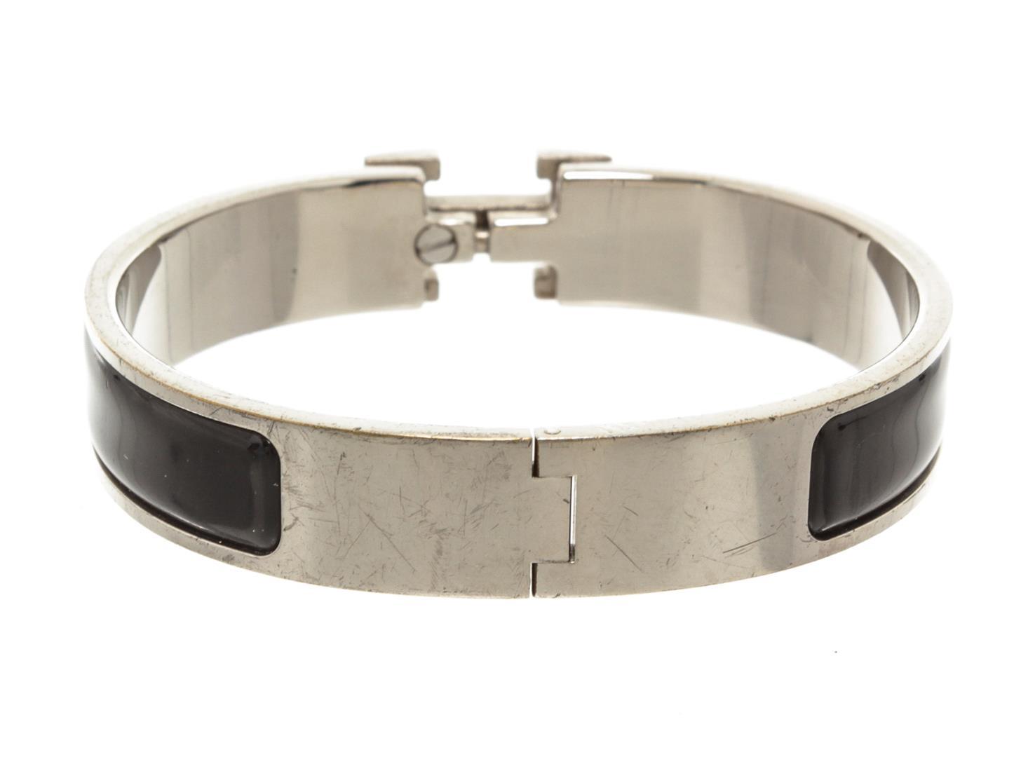 Hermes Black Enamel Palladium Plated Narrow Clic Clac H Bracelet PM
