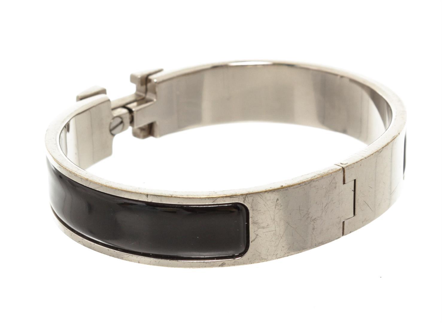 Hermes Black Enamel Palladium Plated Narrow Clic Clac H Bracelet PM