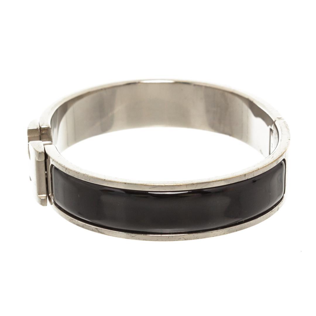 Hermes Black Enamel Palladium Plated Narrow Clic Clac H Bracelet PM
