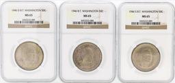 Set of (3) 1946/D/S Booker T. Washington Memorial Half Dollar Coins NGC MS65