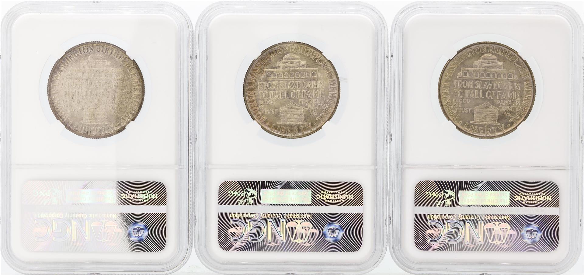 Set of (3) 1946/D/S Booker T. Washington Memorial Half Dollar Coins NGC MS65