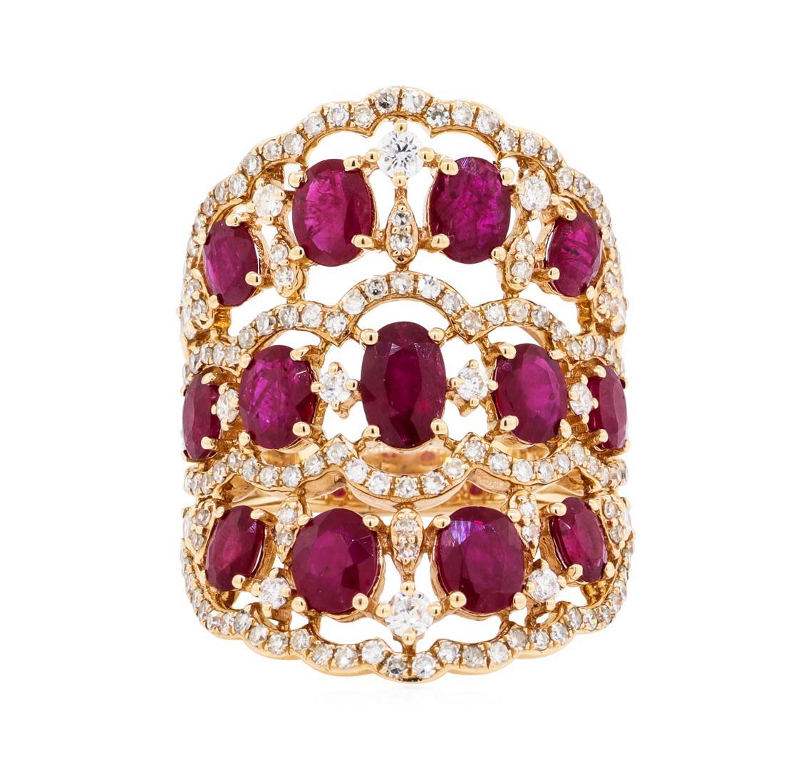 3.90 ctw Ruby and Diamond Ring - 14KT Rose Gold