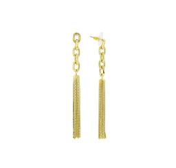 Link and Chain Tassel Post Earrings - Gold Plated