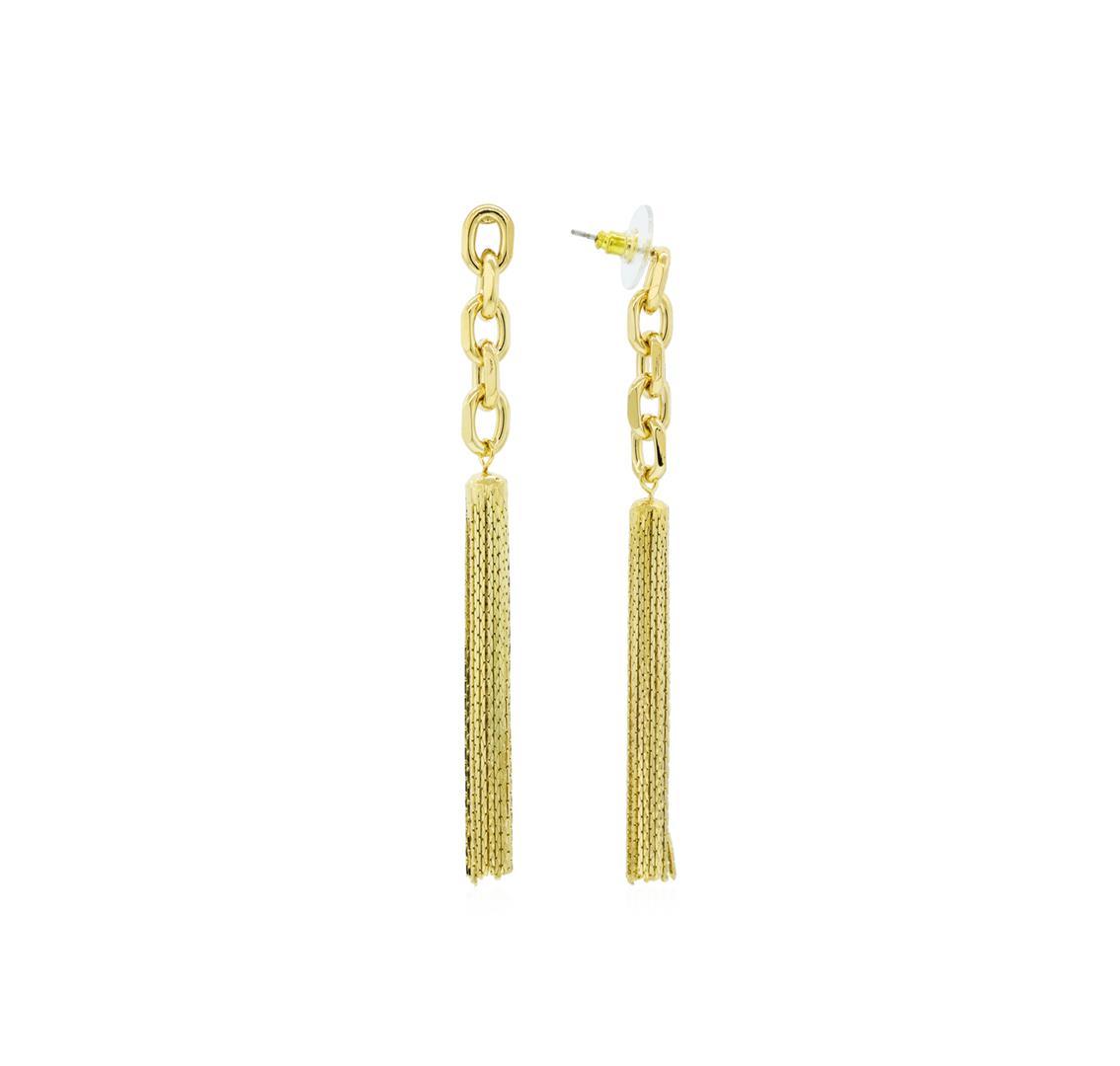 Link and Chain Tassel Post Earrings - Gold Plated