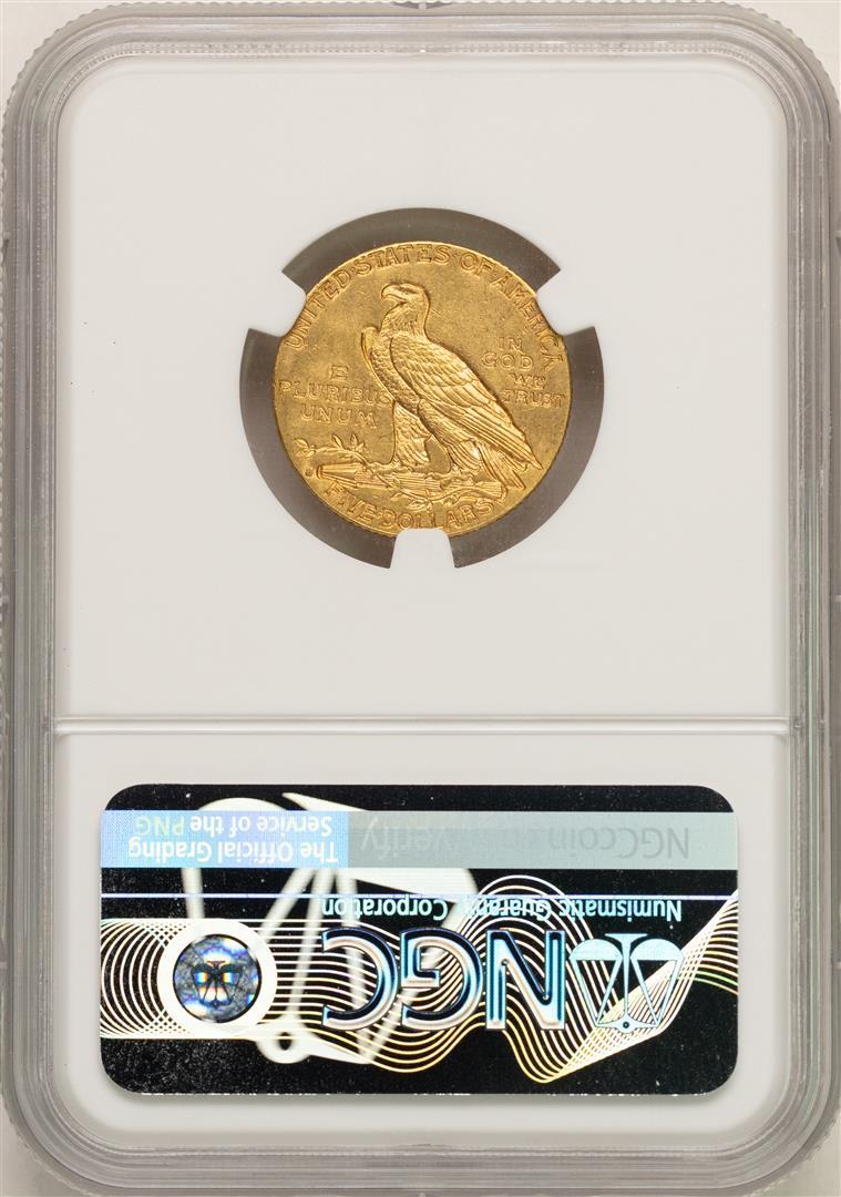 1+C4559:C4605916-S $5 Indian Head Half Eagle Gold Coin NGC AU58