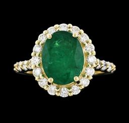 3.42 ctw Emerald and Diamond Ring - 14KT Yellow Gold