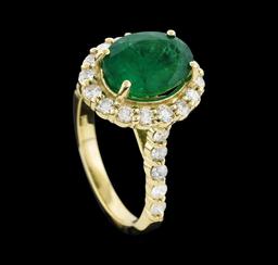 3.42 ctw Emerald and Diamond Ring - 14KT Yellow Gold