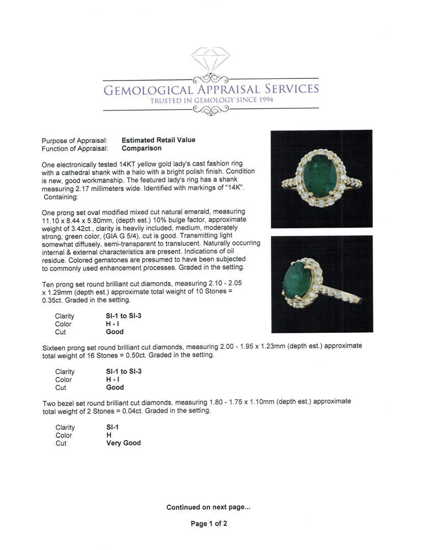 3.42 ctw Emerald and Diamond Ring - 14KT Yellow Gold