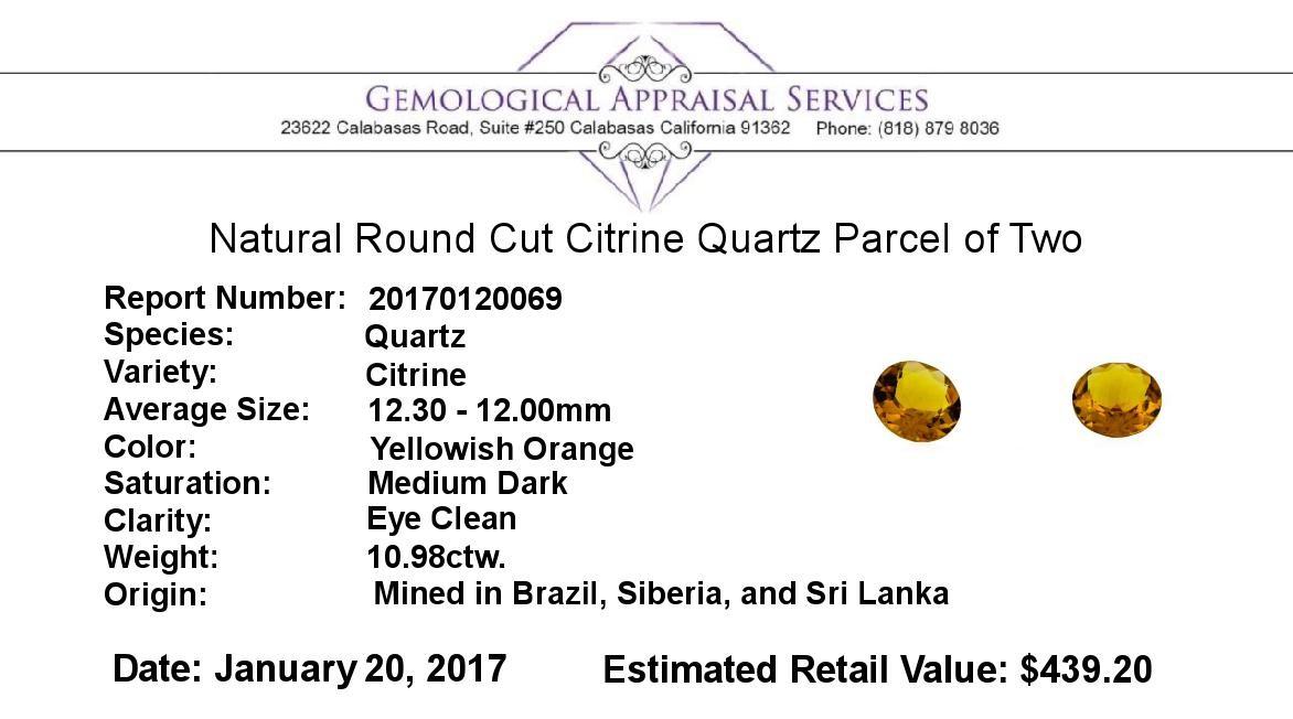 10.98 ctw.Natural Round Cut Citrine Quartz Parcel of Two