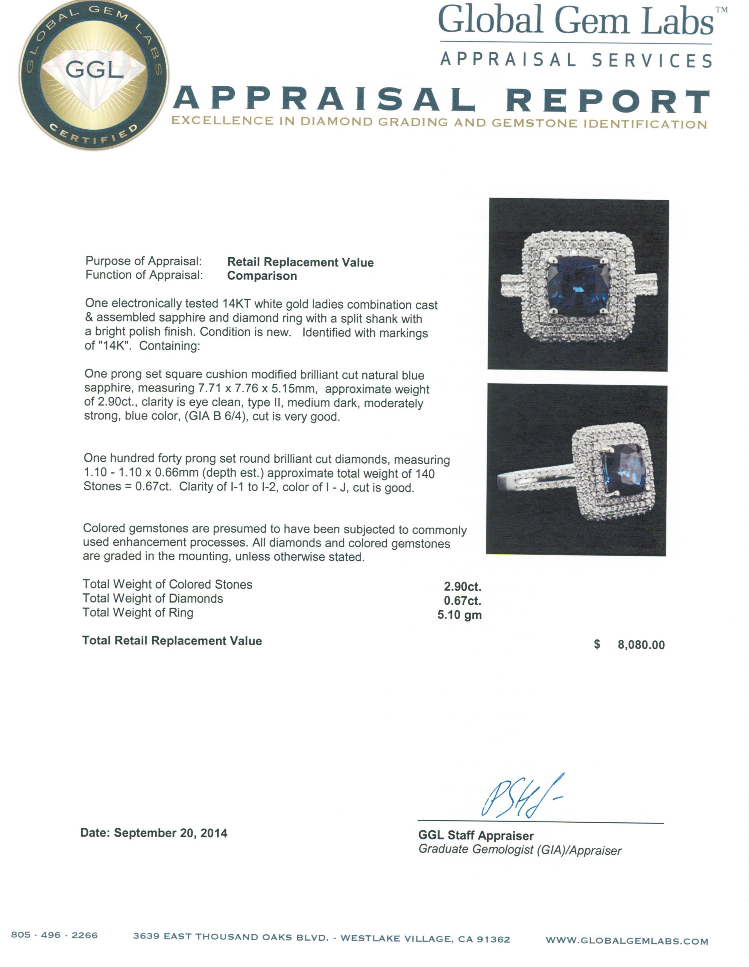 14KT White Gold 2.90 ctw Sapphire and Diamond Ring