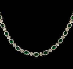 12.67 ctw Emerald and Diamond Necklace - 18KT White Gold