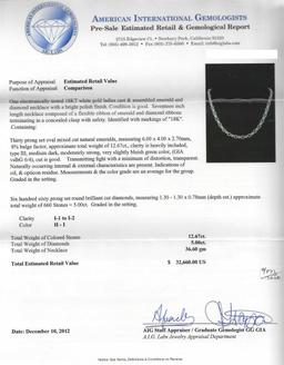 12.67 ctw Emerald and Diamond Necklace - 18KT White Gold