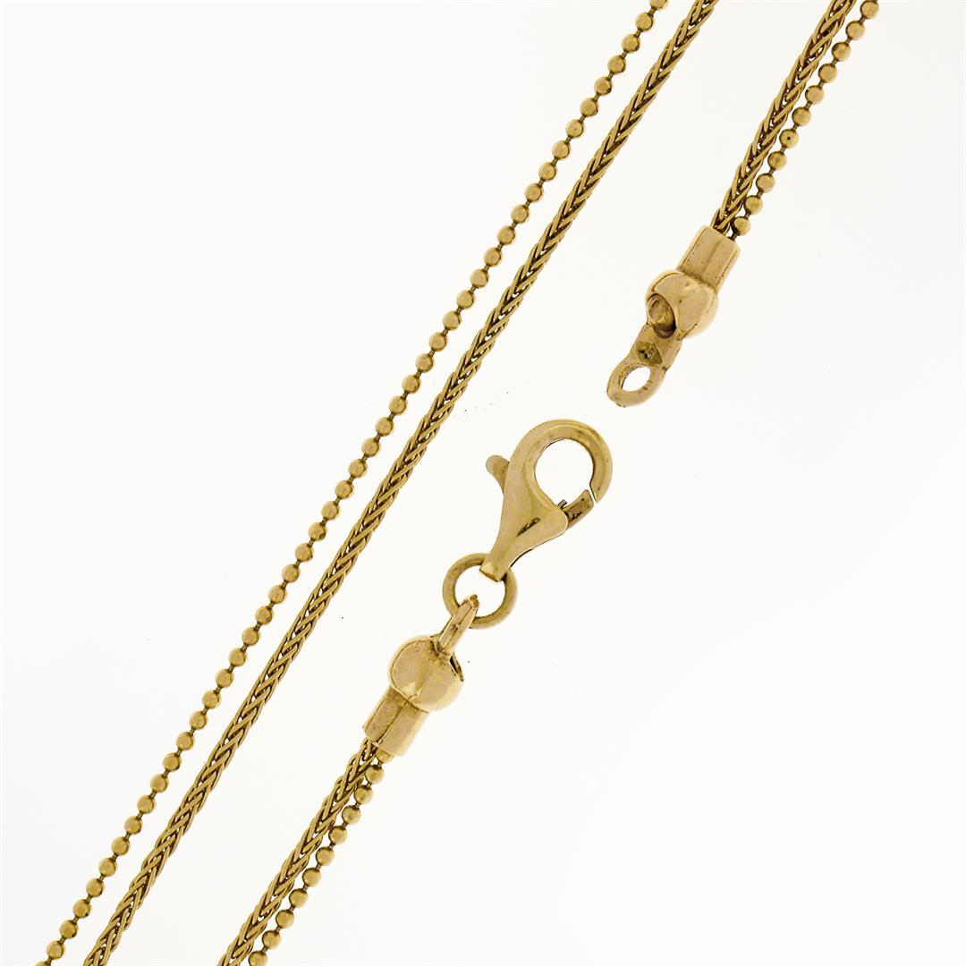 18k Yellow Gold  Flexible Movable Turquoise Bead Cross Pendant Chain