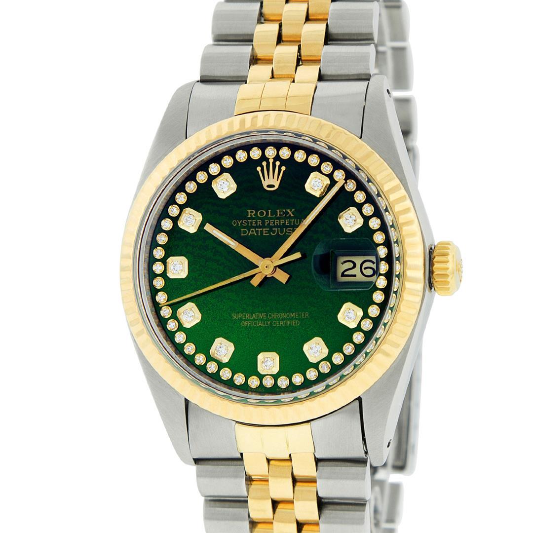 Rolex Mens 2 Tone 14K Green String Diamond 36MM Datejust Wristwatch