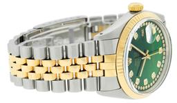 Rolex Mens 2 Tone 14K Green String Diamond 36MM Datejust Wristwatch
