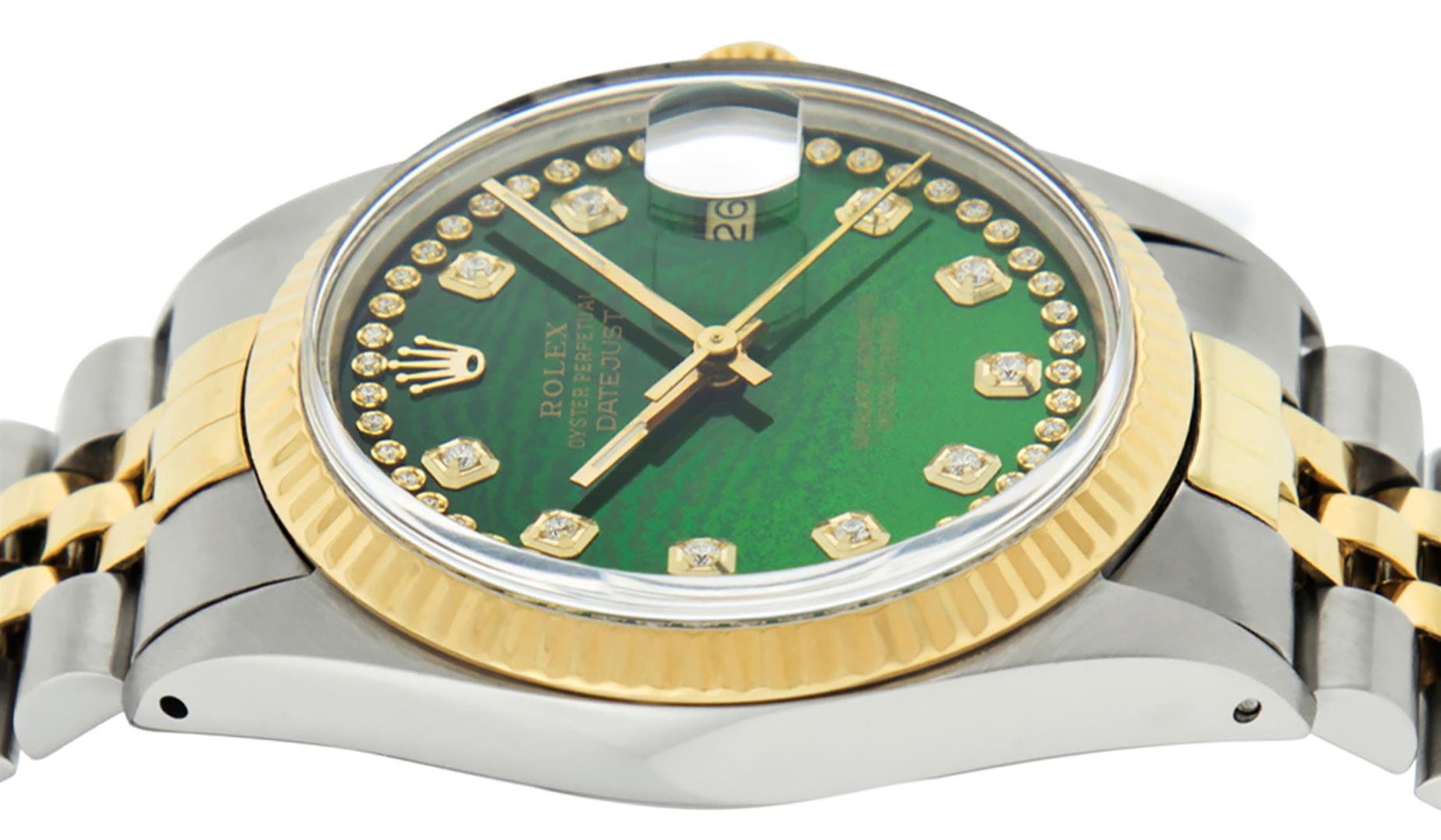 Rolex Mens 2 Tone 14K Green String Diamond 36MM Datejust Wristwatch