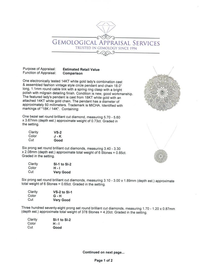 6.98 ctw Diamond Pendant And Chain - 14KT White Gold