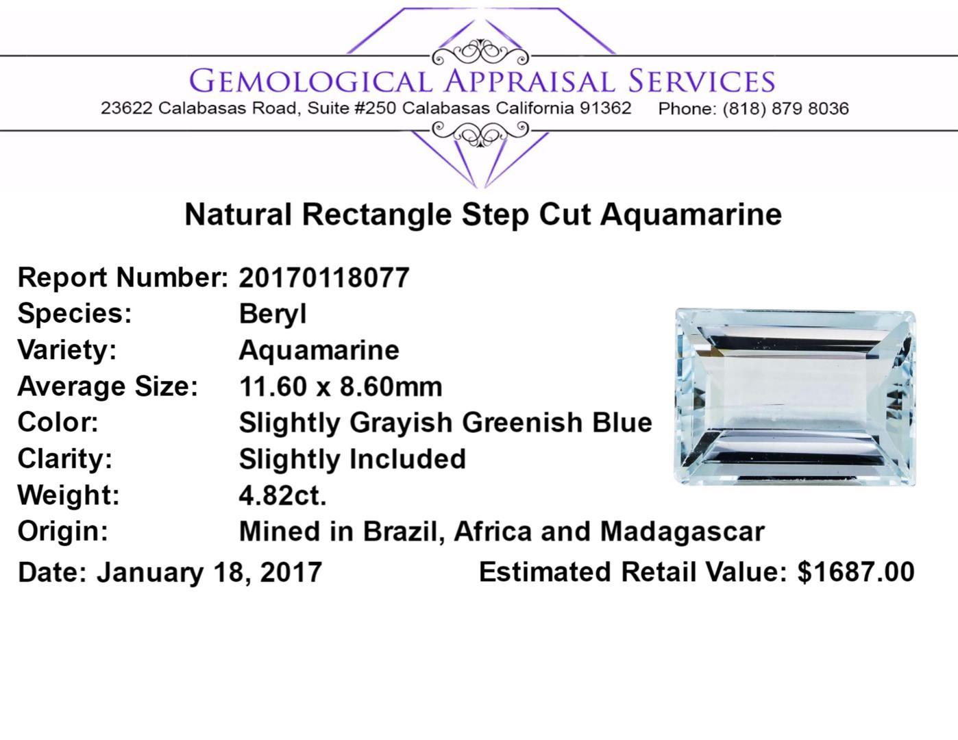 4.82 ct.Natural Rectangle Step Cut Aquamarine