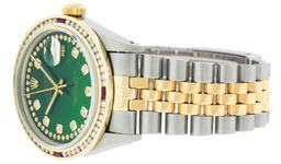 Rolex Mens 2 Tone 14K Green String Diamond & Ruby Diamond Datejust Wristwatch
