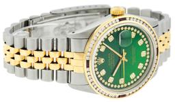 Rolex Mens 2 Tone 14K Green String Diamond & Ruby Diamond Datejust Wristwatch