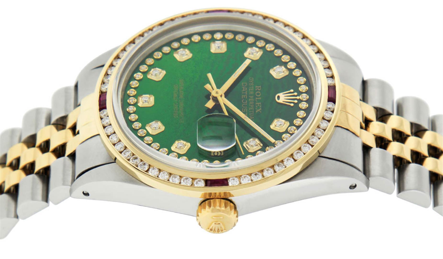 Rolex Mens 2 Tone 14K Green String Diamond & Ruby Diamond Datejust Wristwatch