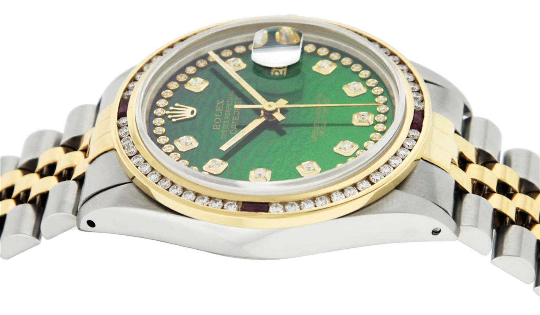 Rolex Mens 2 Tone 14K Green String Diamond & Ruby Diamond Datejust Wristwatch