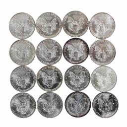 Lot of (16) Brilliant Uncirculated Mixed Date $1 American Silver Eagle Coins