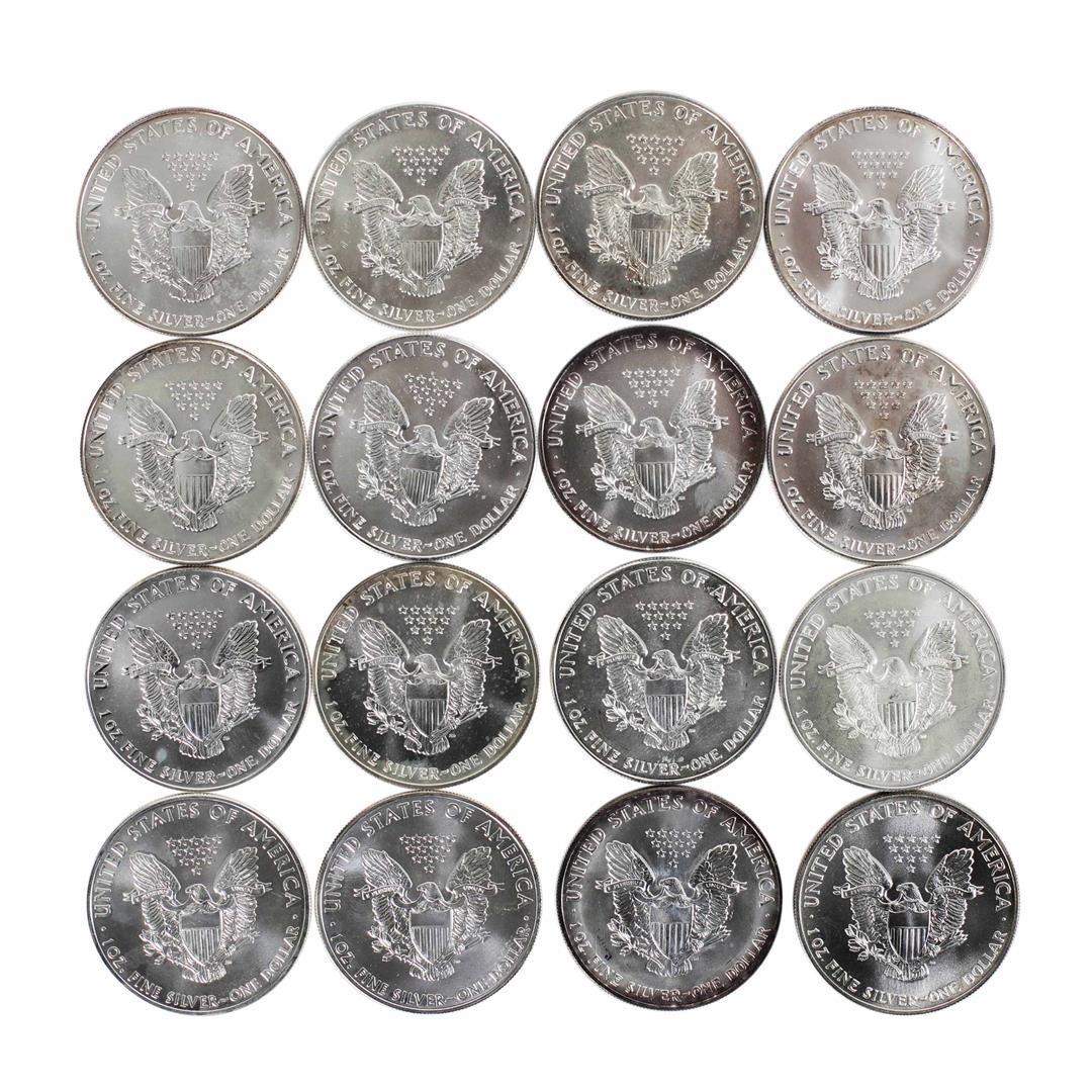 Lot of (16) Brilliant Uncirculated Mixed Date $1 American Silver Eagle Coins