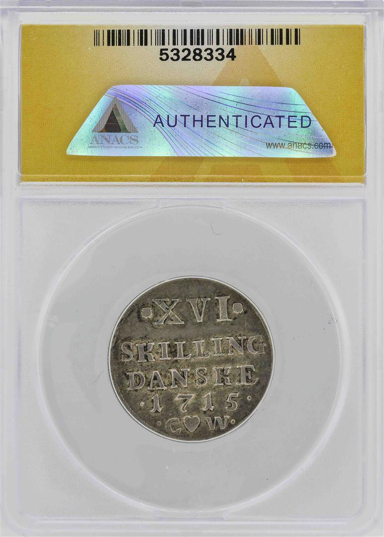 1715 Denmark Frederik IV 16 Skilling Coin ANACS XF40 Details
