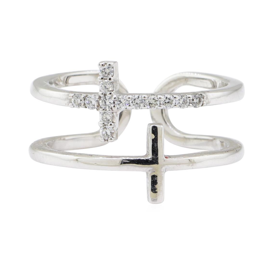0.20 ctw Diamond Double Cross Motif Toe Cuff Ring - 14KT White Gold