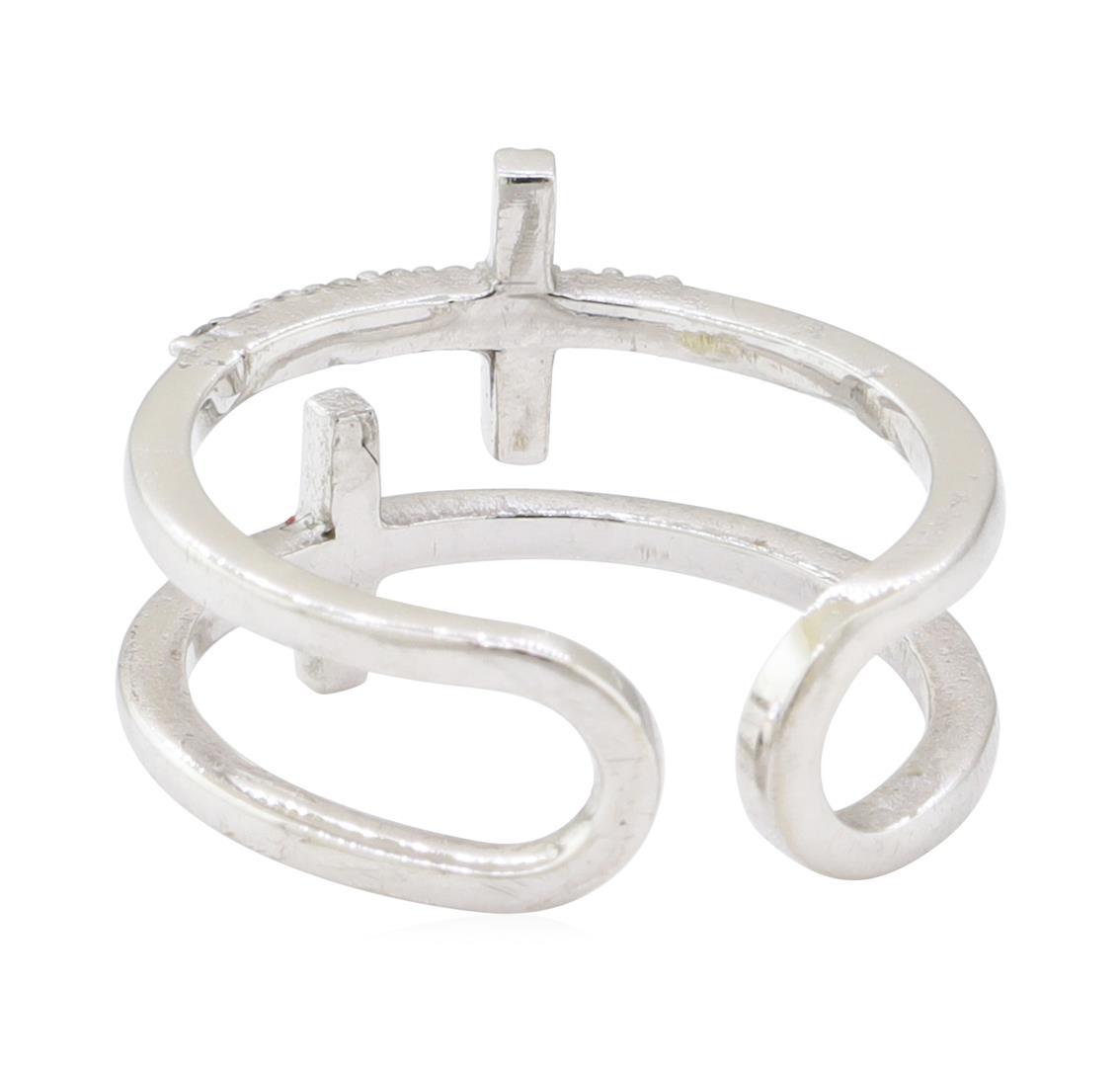 0.20 ctw Diamond Double Cross Motif Toe Cuff Ring - 14KT White Gold