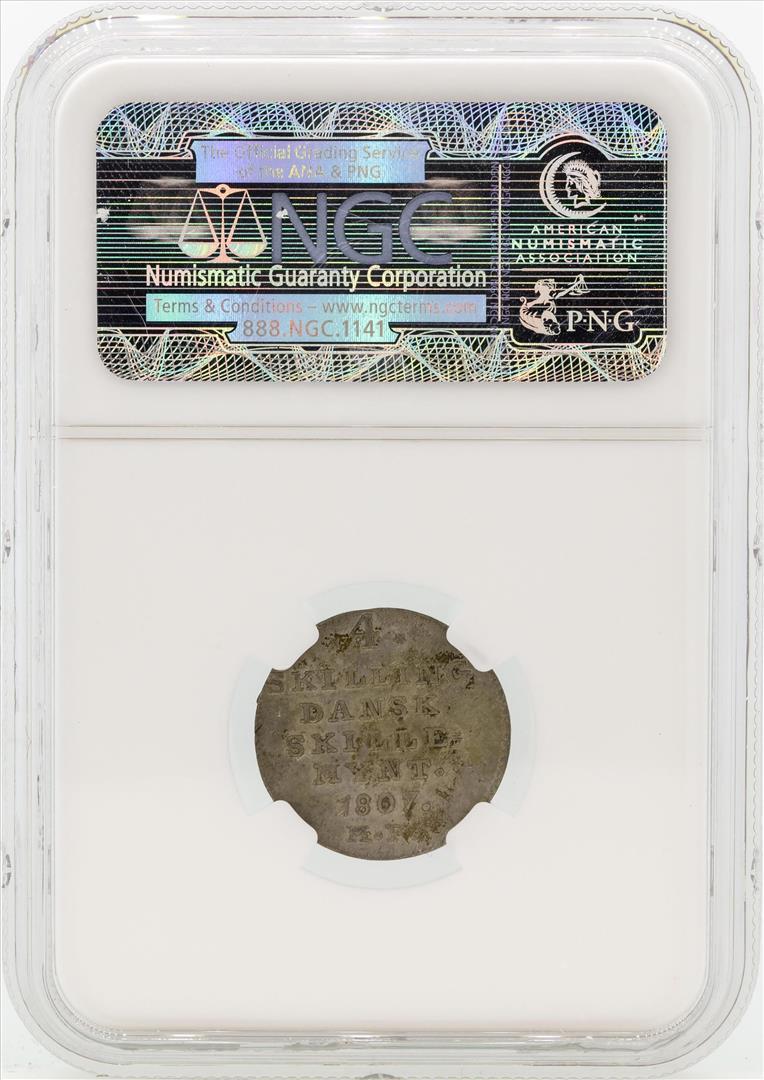 1807MF Denmark 4 Skilling Coin NGC MS62