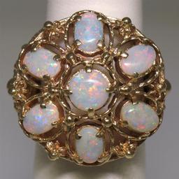 14k Yellow Gold 2.25 ctw Large Beaded Round & Oval Opal Open Work Cocktail Ring
