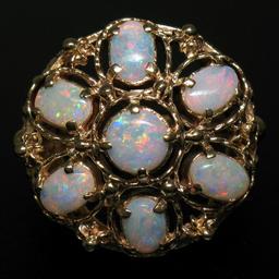 14k Yellow Gold 2.25 ctw Large Beaded Round & Oval Opal Open Work Cocktail Ring