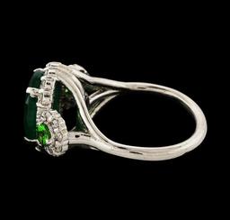3.88 ctw Emerald, Tsavorite and Diamond Ring - 14KT White Gold