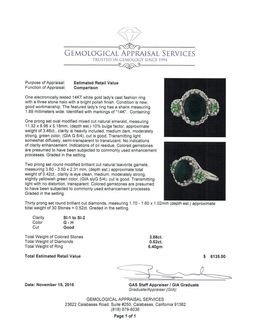 3.88 ctw Emerald, Tsavorite and Diamond Ring - 14KT White Gold