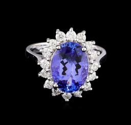 3.88 ctw Tanzanite and Diamond Ring - 14KT White Gold
