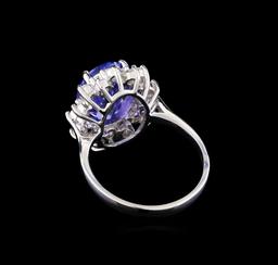 3.88 ctw Tanzanite and Diamond Ring - 14KT White Gold