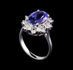 3.88 ctw Tanzanite and Diamond Ring - 14KT White Gold