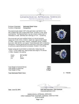 3.88 ctw Tanzanite and Diamond Ring - 14KT White Gold