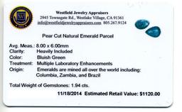 1.94 cts. Pear Cut Natural Emerald Parcel