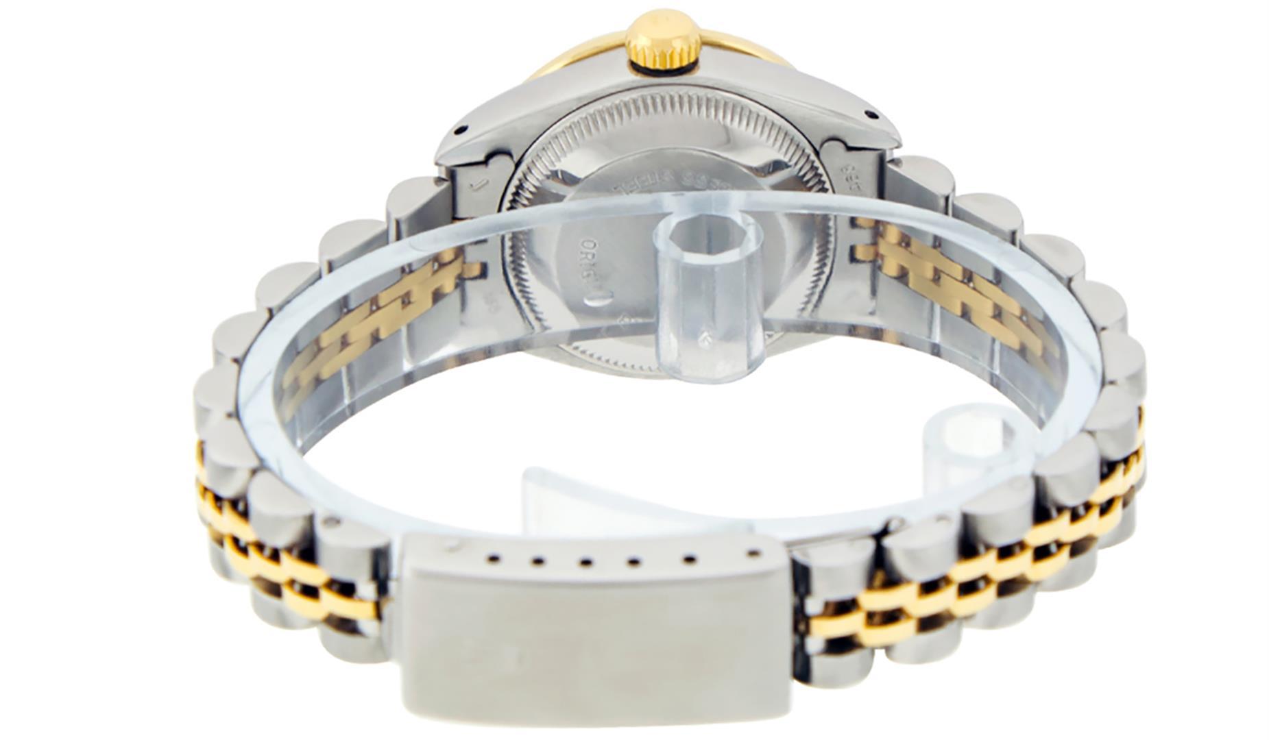 Rolex Ladies 2 Tone 14K Pink MOP Emerald String Diamond Datejust Wristwatch