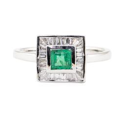0.41 ctw Emerald and Diamond Ring - 18KT White Gold