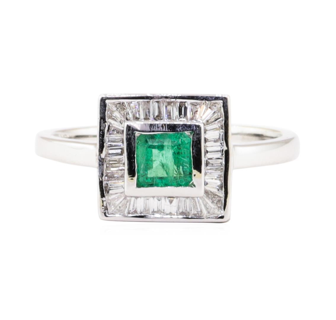 0.41 ctw Emerald and Diamond Ring - 18KT White Gold