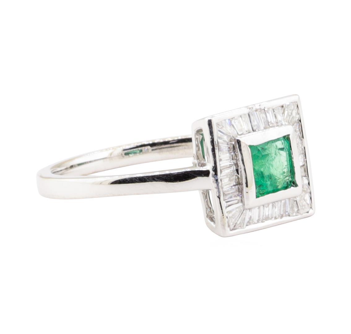 0.41 ctw Emerald and Diamond Ring - 18KT White Gold