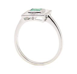 0.41 ctw Emerald and Diamond Ring - 18KT White Gold