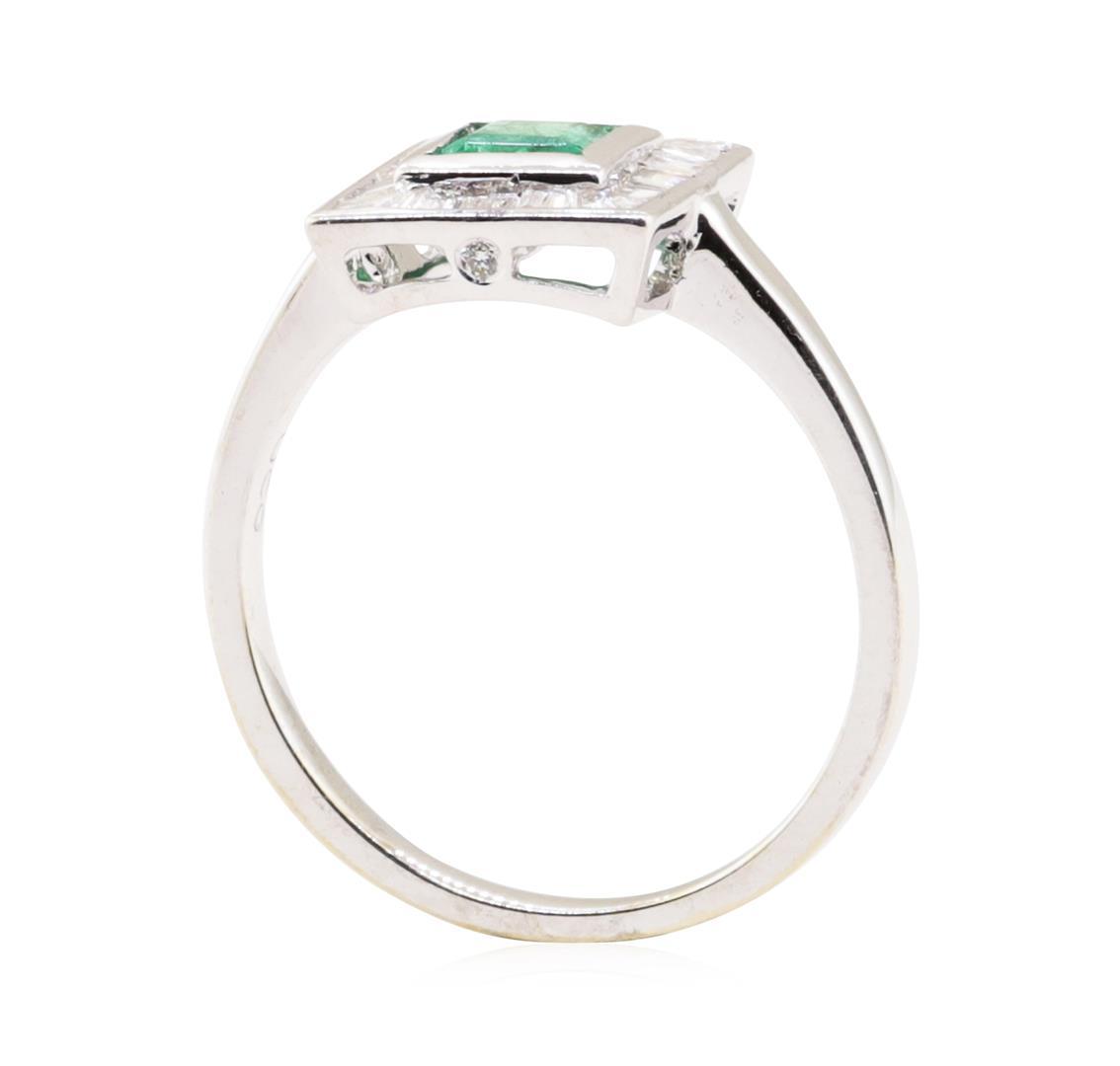 0.41 ctw Emerald and Diamond Ring - 18KT White Gold