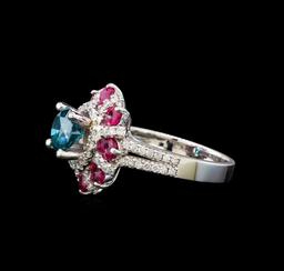 14KT White Gold 1.89 ctw Fancy Blue Diamond and Ruby Ring