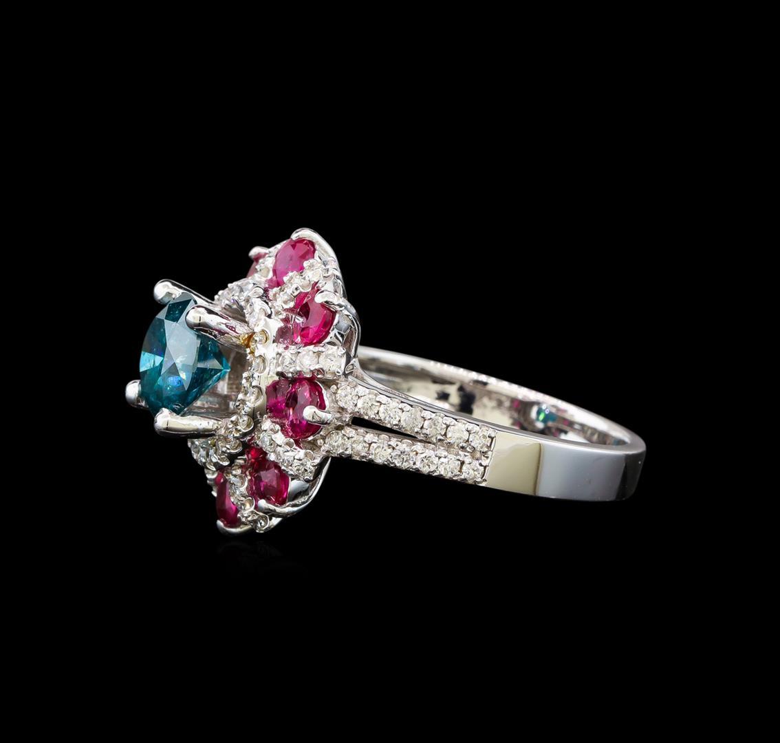 14KT White Gold 1.89 ctw Fancy Blue Diamond and Ruby Ring
